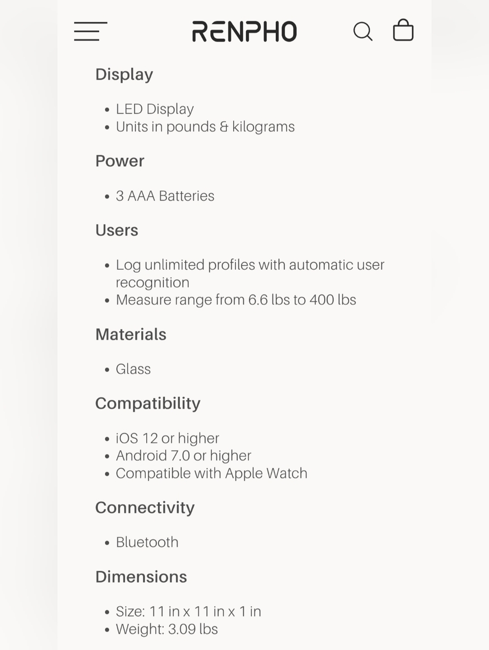 RENPHO Glass Body Composition Scale Elis 1, Track Metrics Thru App, Black NEW - Picture 12 of 16